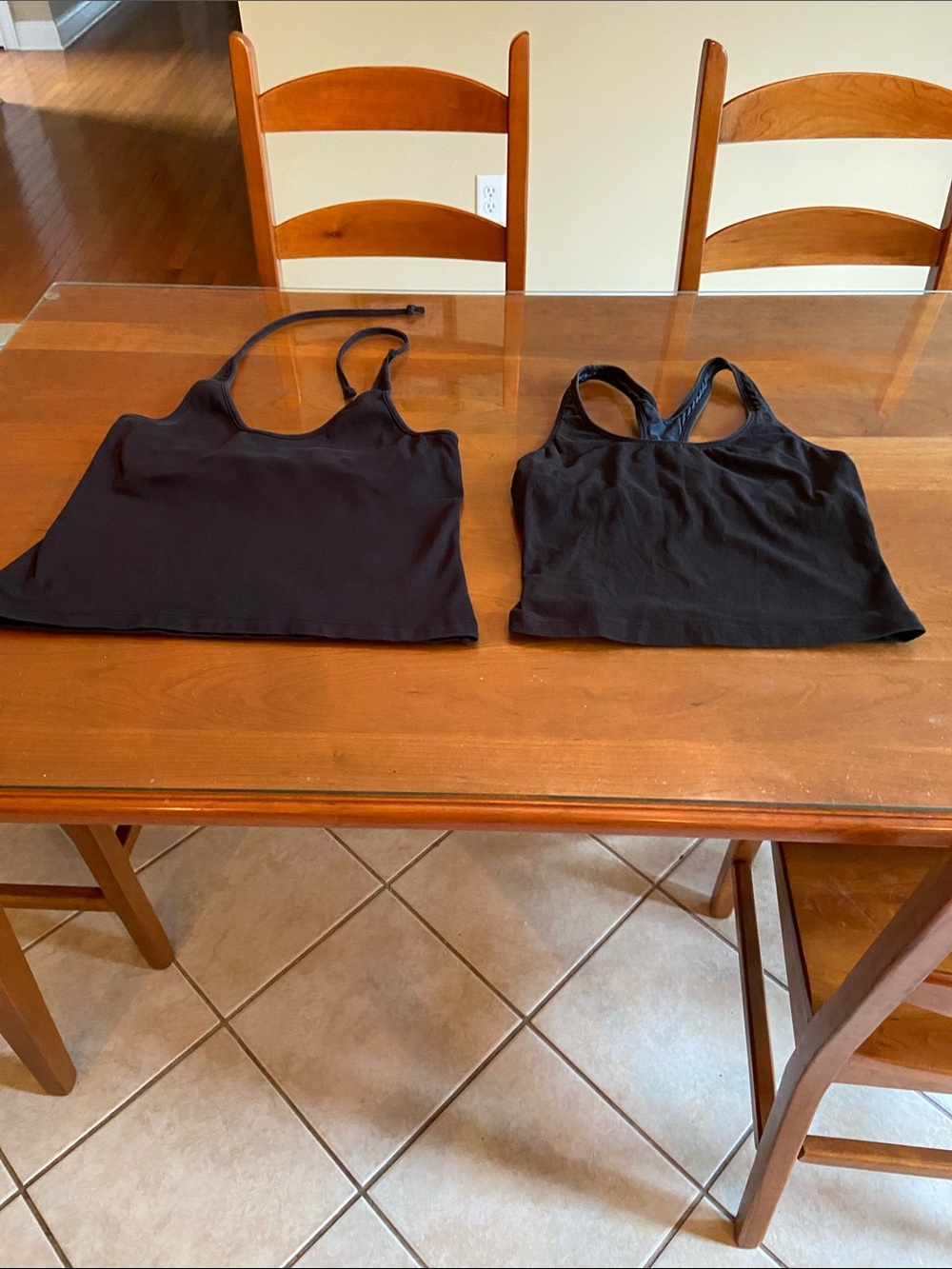 Black Cropped Tank Tops - Set of 2. One is a Halter Top &  One is a Racerback.